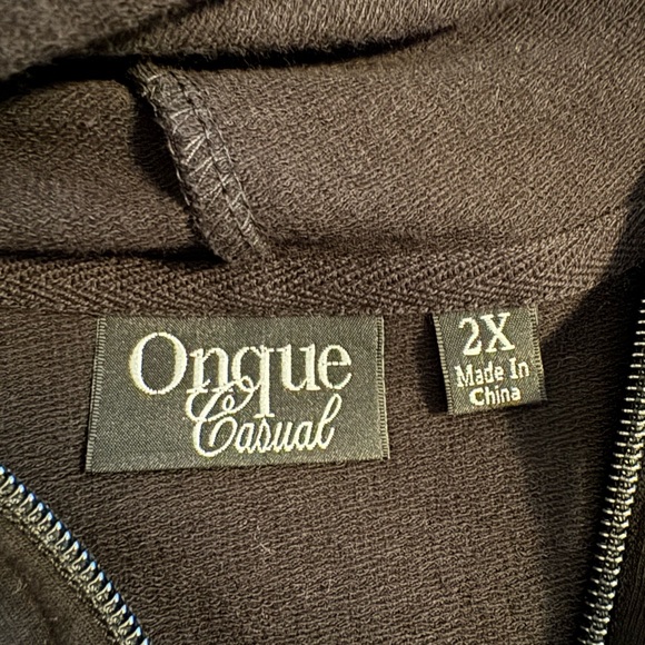 NEW Onque Casuals zip up sweatshirt plus size hood 2X Black fringe oversized NWT - Picture 10 of 11